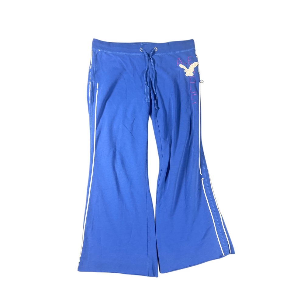 Vintage American Eagle Baggy Patchwork Sweats Blue Flare Leg Y2K Women L